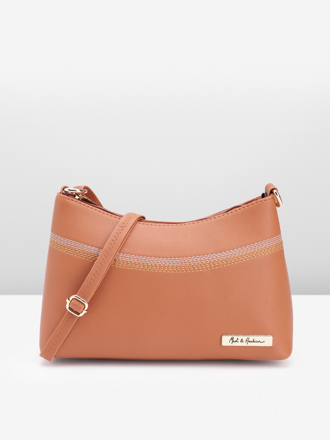 

Mast & Harbour Solid PU Structured Sling Bag With Minimal Thread Work Detail, Tan