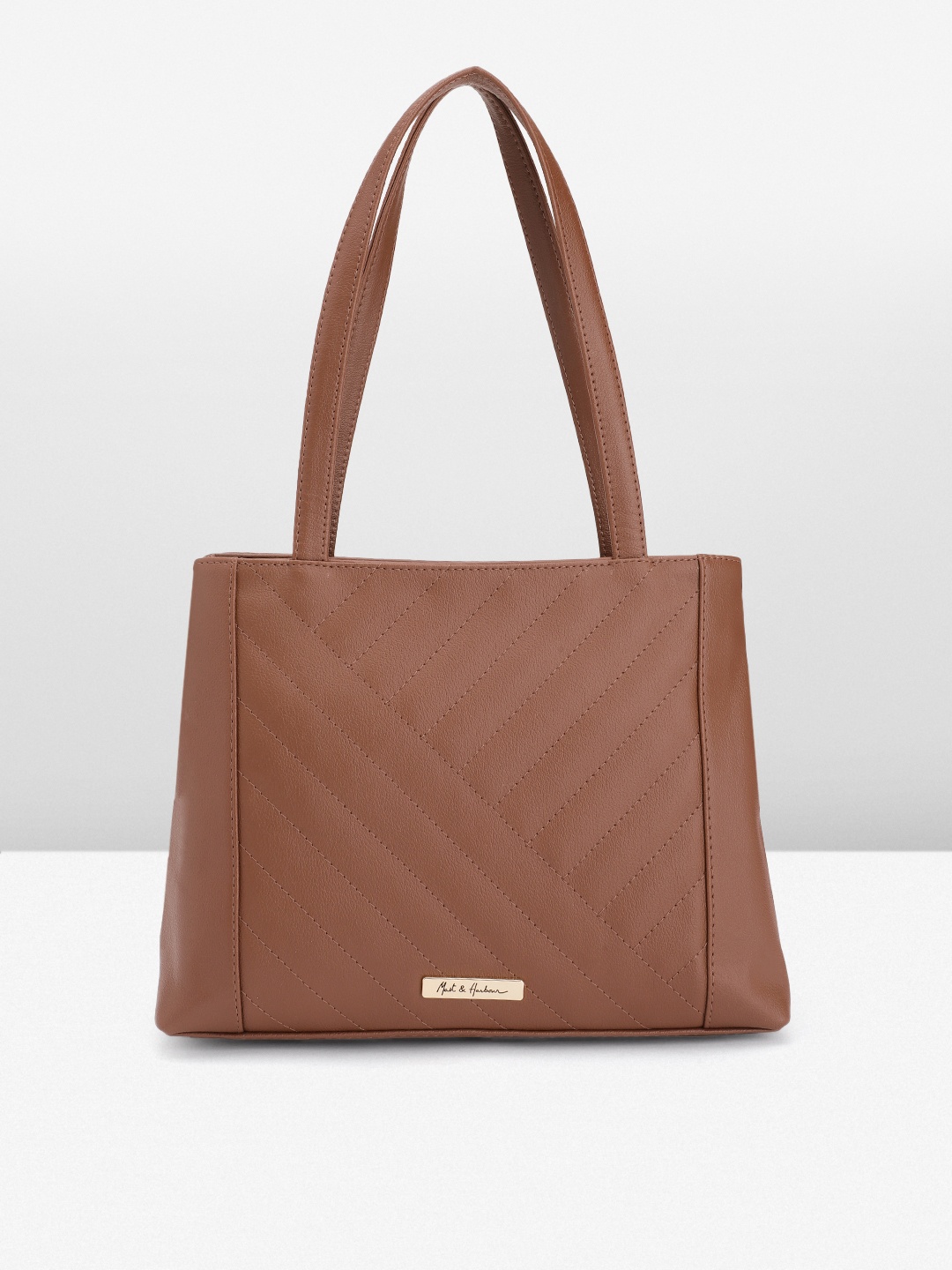 

Mast & Harbour Solid PU Structured Shoulder Bag with Quilted Detail, Brown