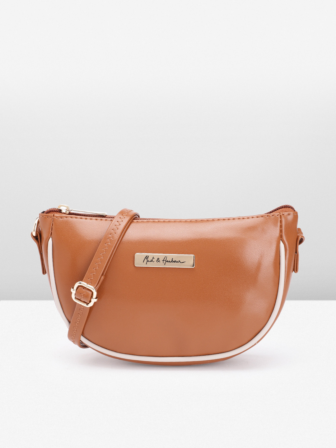 

Mast & Harbour Solid PU Half Moon Sling Bag, Tan