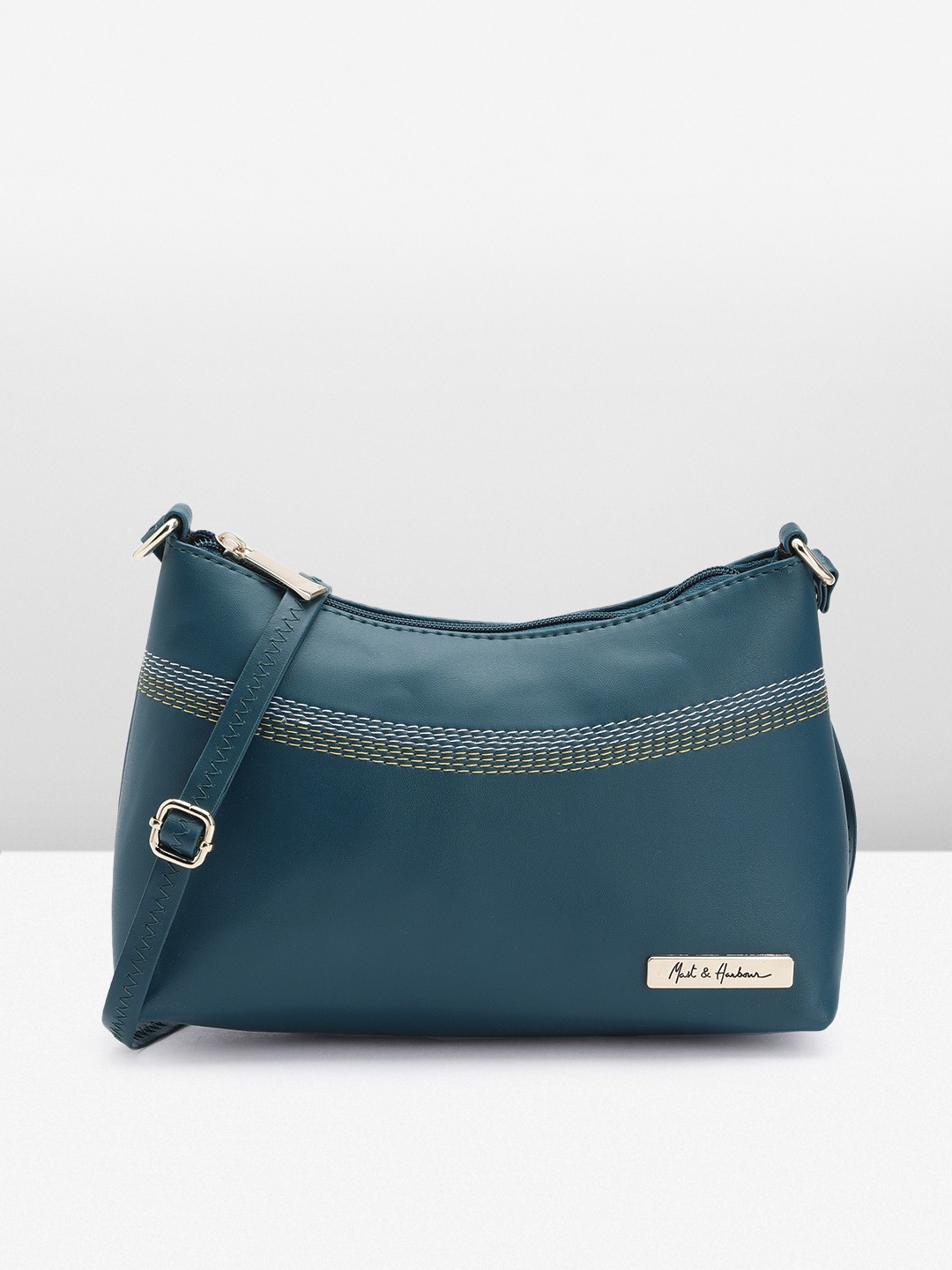 

Mast & Harbour Solid PU Structured Sling Bag With Minimal Thread Work Detail, Teal