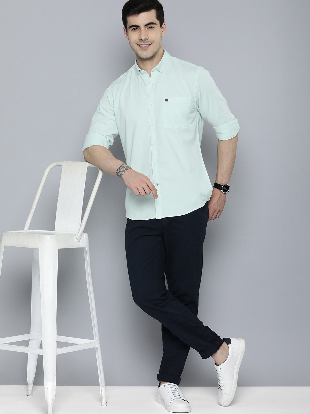 

Mast & Harbour Button-Down Collar Pure Cotton Casual Shirt, Green