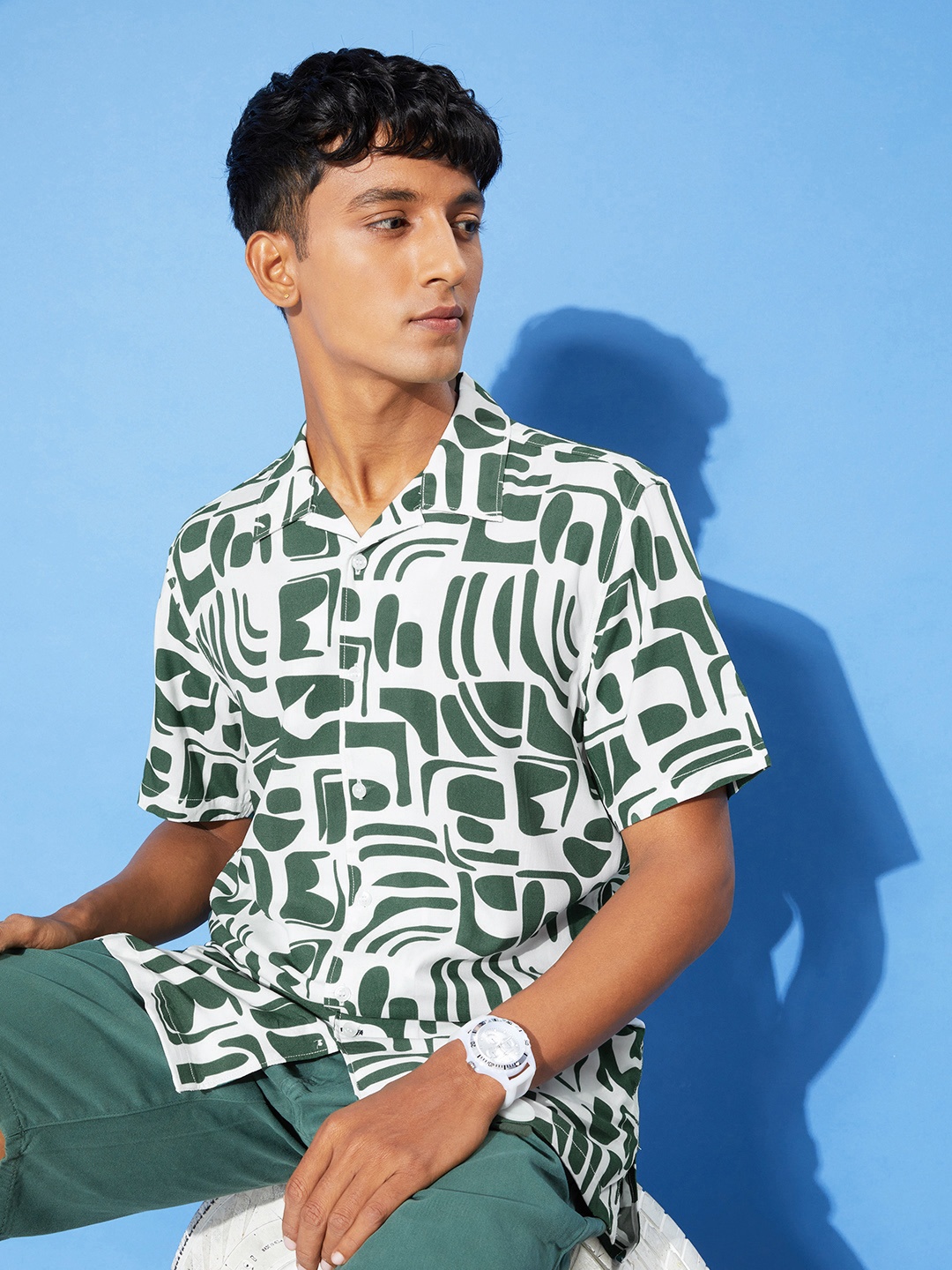 

Mast & Harbour Bright White Nostalgic Back To School Kidult Printed Casual Shirt