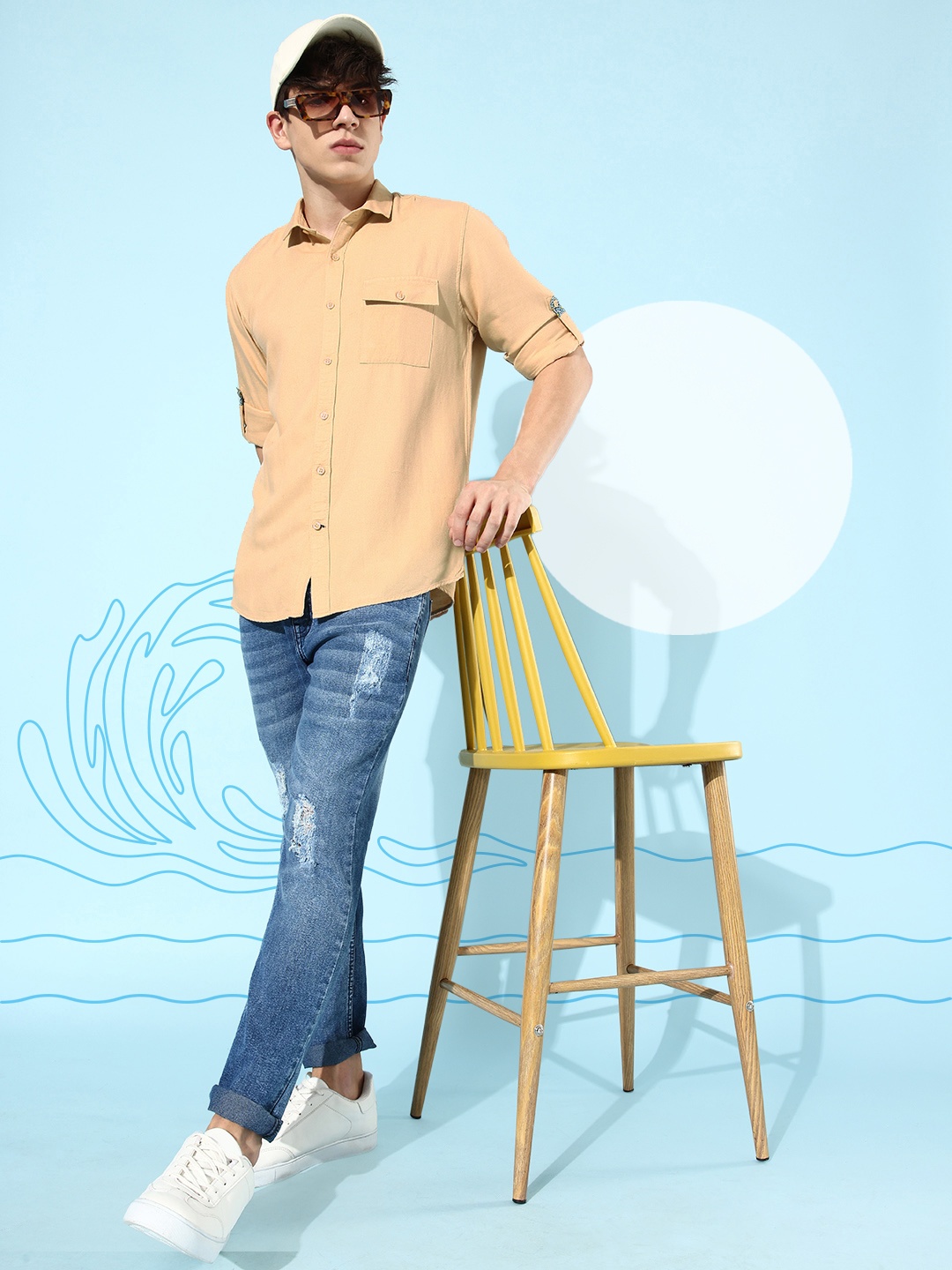 

Mast & Harbour Men Solid Roll Up Sleeves Opaque Casual Shirt, Beige