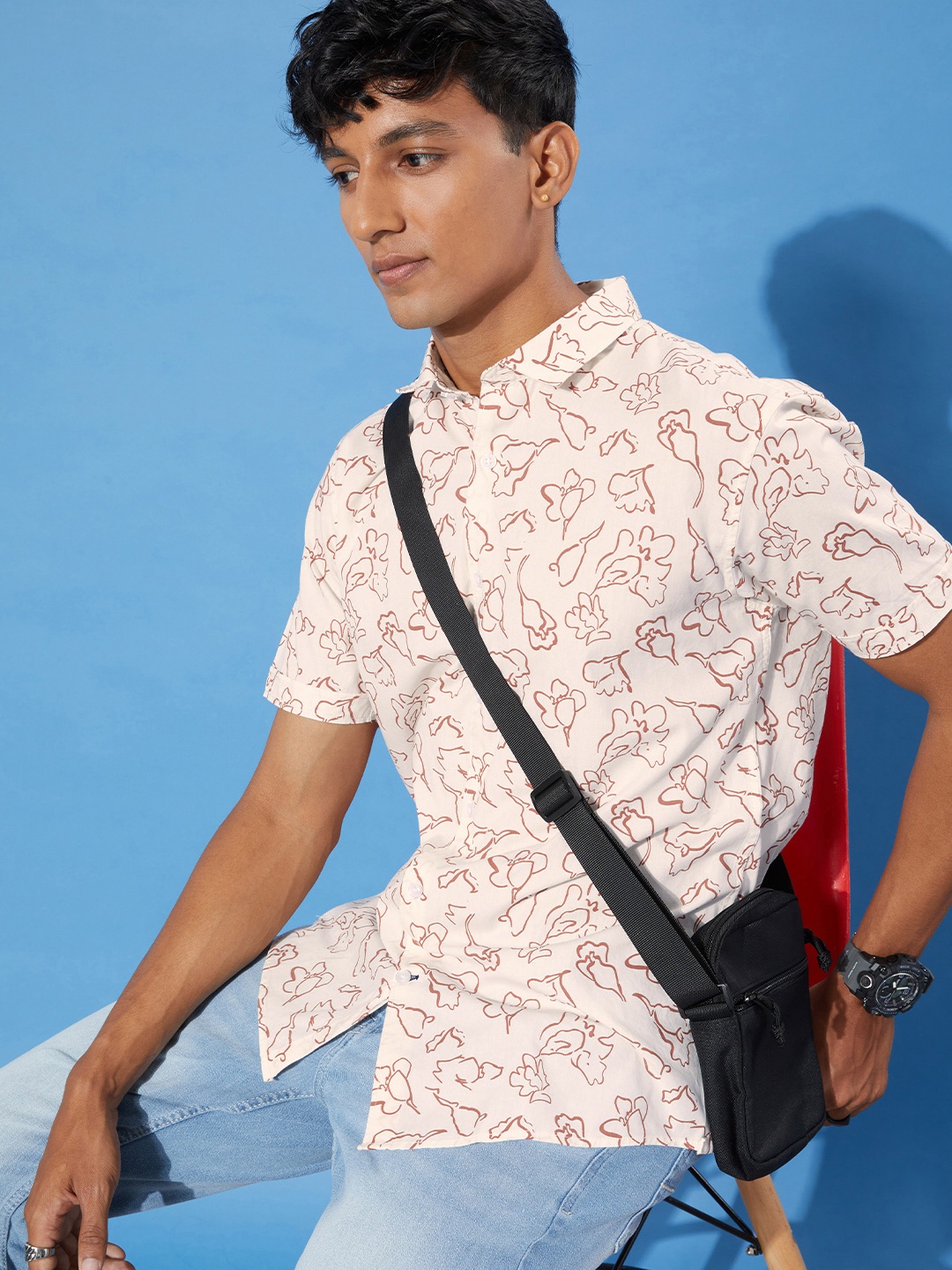 Mast & Harbour Pale Off White Flower Power Pure Cotton Casual Shirt