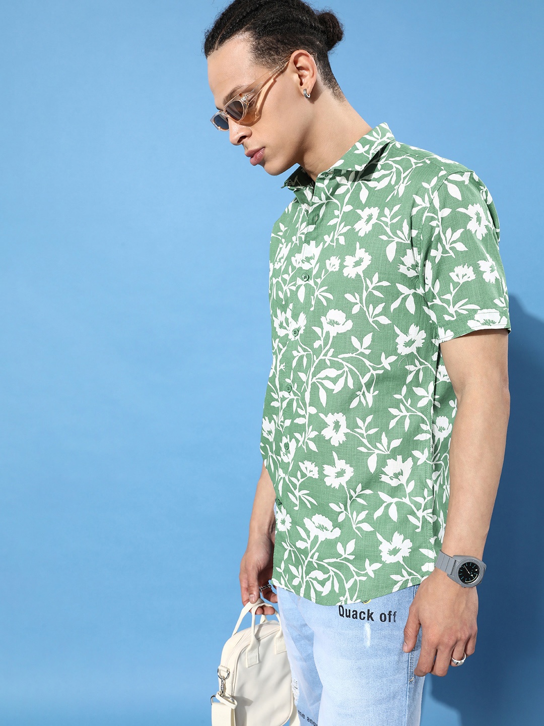 

Mast & Harbour Leafy Green Flower Power Pure Cotton Casual Shirt