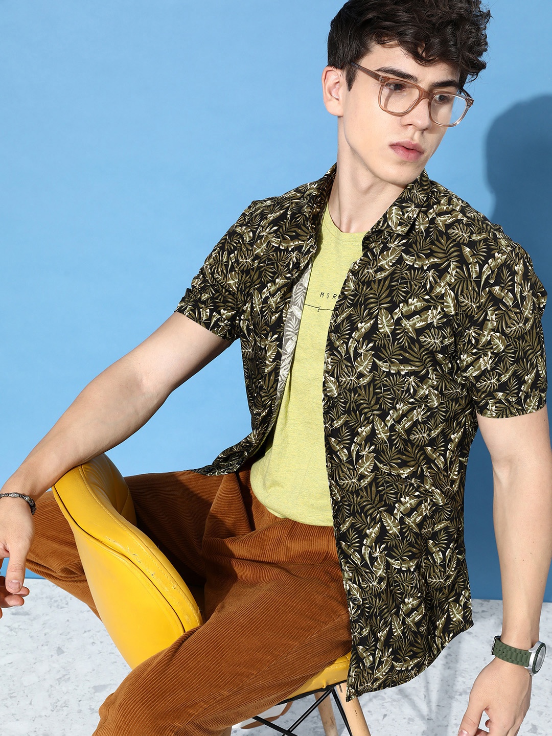 

Mast & Harbour Tropical Printed Casual Shirt, Black