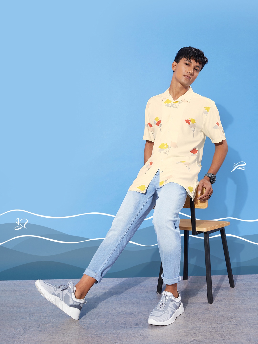 

Mast & Harbour Pale Cream-Coloured Flower Power Casual Shirt