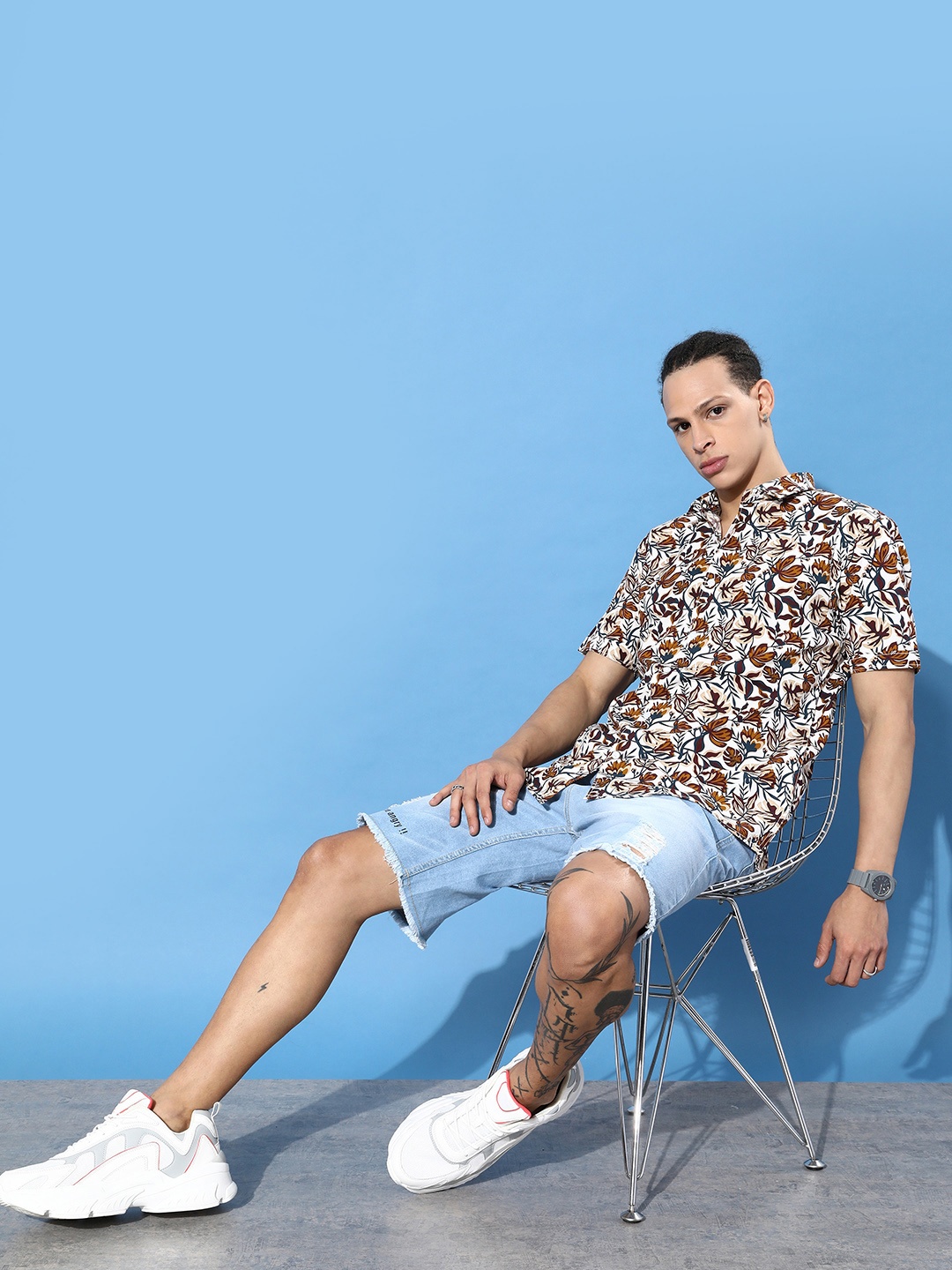 

Mast & Harbour Tropical Brown & Beige Flower Power Pure Cotton Casual Shirt, White