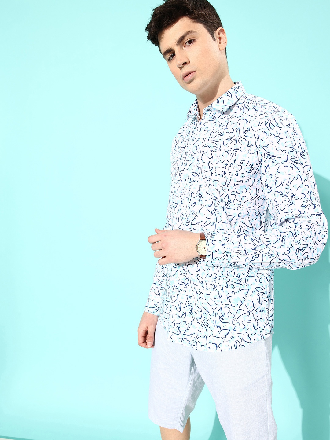

Mast & Harbour Men Pure Cotton Printed Casual Shirt, White
