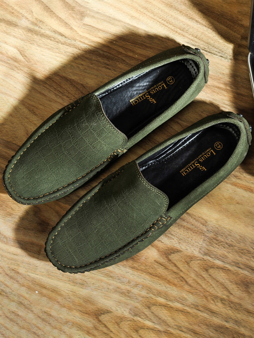 

Louis Stitch Men Seaweed Green Italian Suede Leather Handmade Driving Loafers