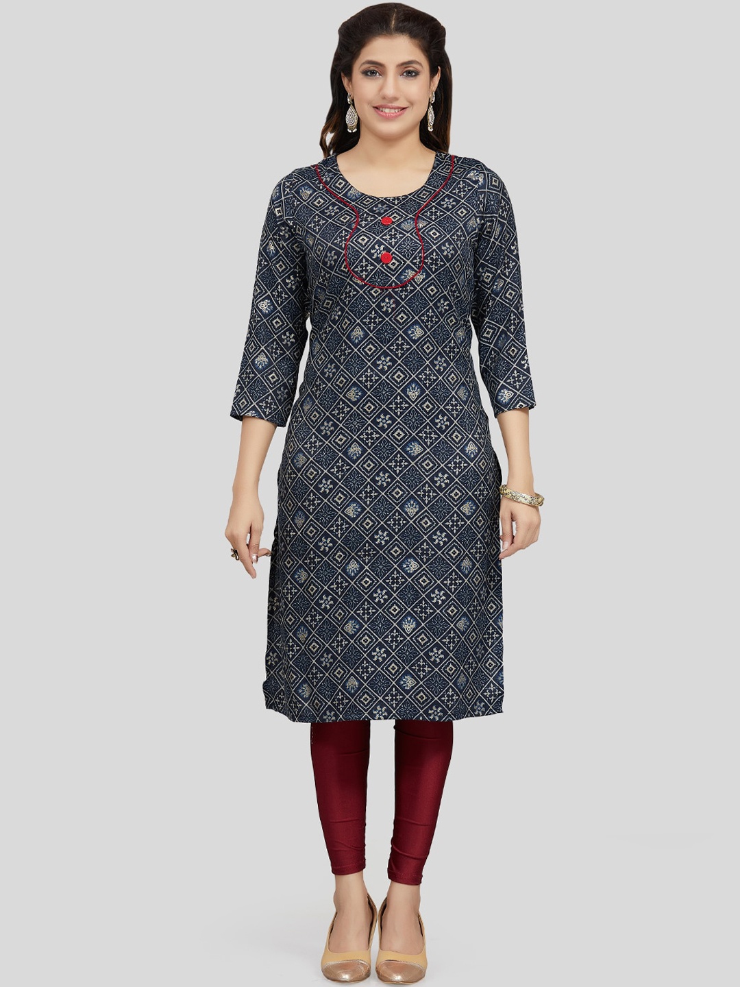 

Saree Swarg Women Ethnic Motifs Printed Indigo Kurta, Navy blue