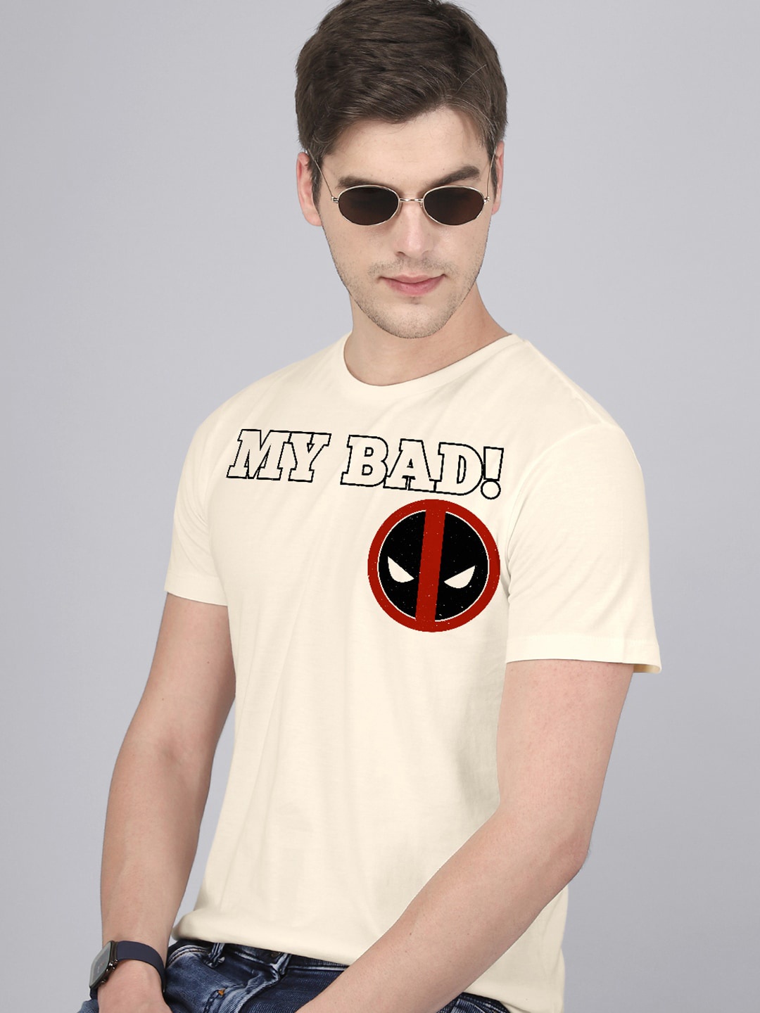 

Free Authority Men Deadpool Printed Cotton T-shirt, White