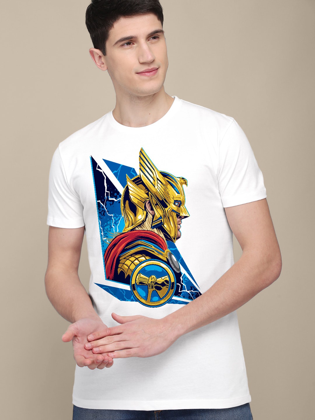 

Free Authority Men Thor Printed Cotton T-shirt, White