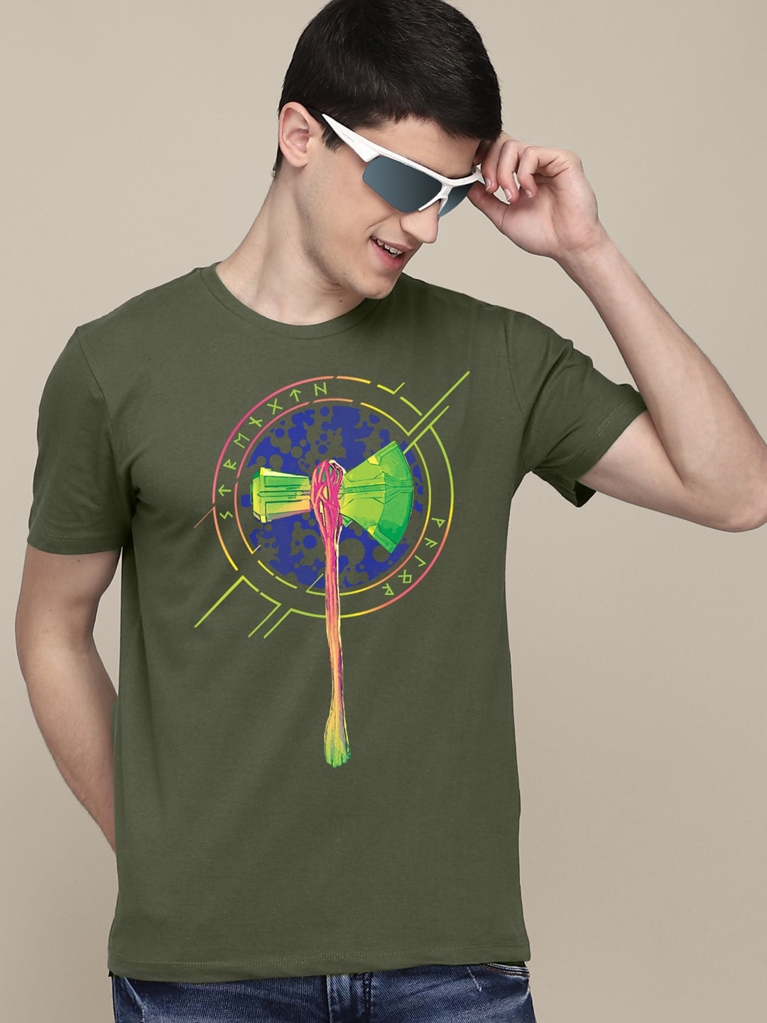 

Free Authority Men Thor Printed Cotton T-shirt, Green