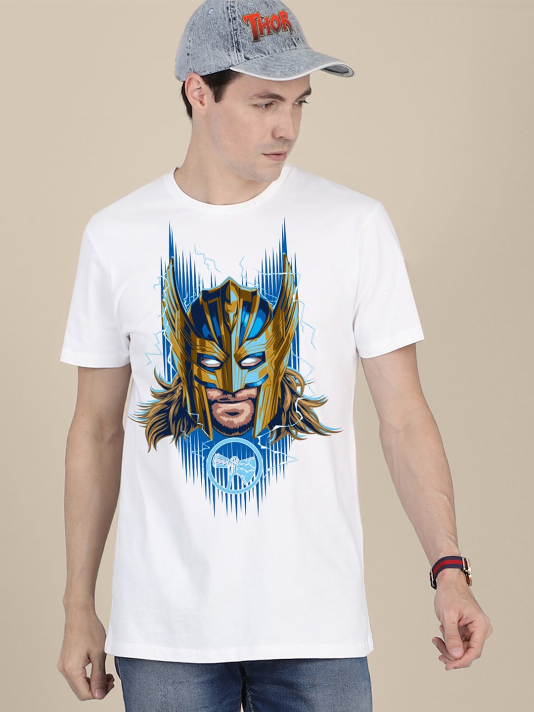 

Free Authority Men Thor Printed Cotton T-shirt, White