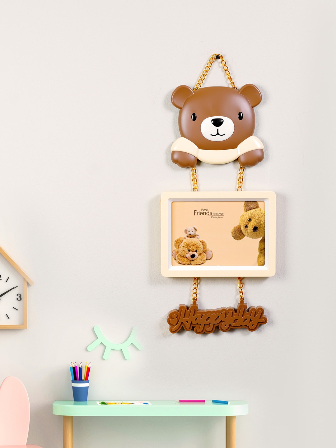 

DREAM WEAVERZ Kids 3 Tier Hanging Teddy Photo frame, Brown