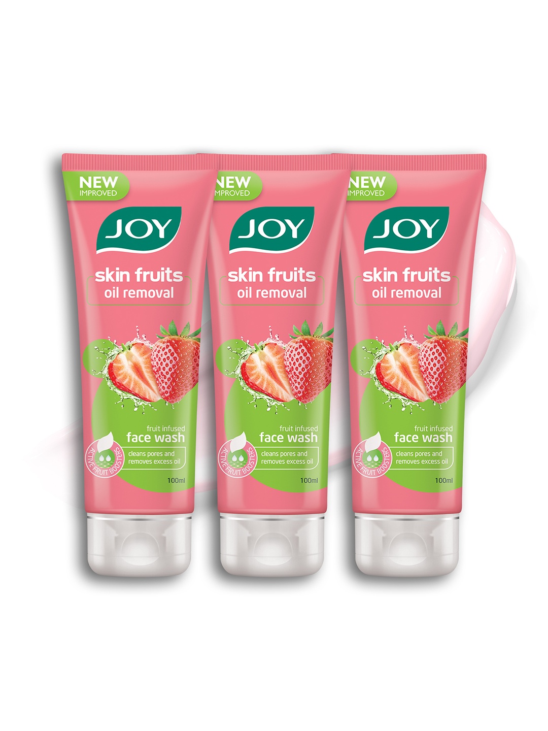 

JOY Skin Fruits Set Of 3 Oil Removal Strawberry Face Wash 100 ml Each, Pink