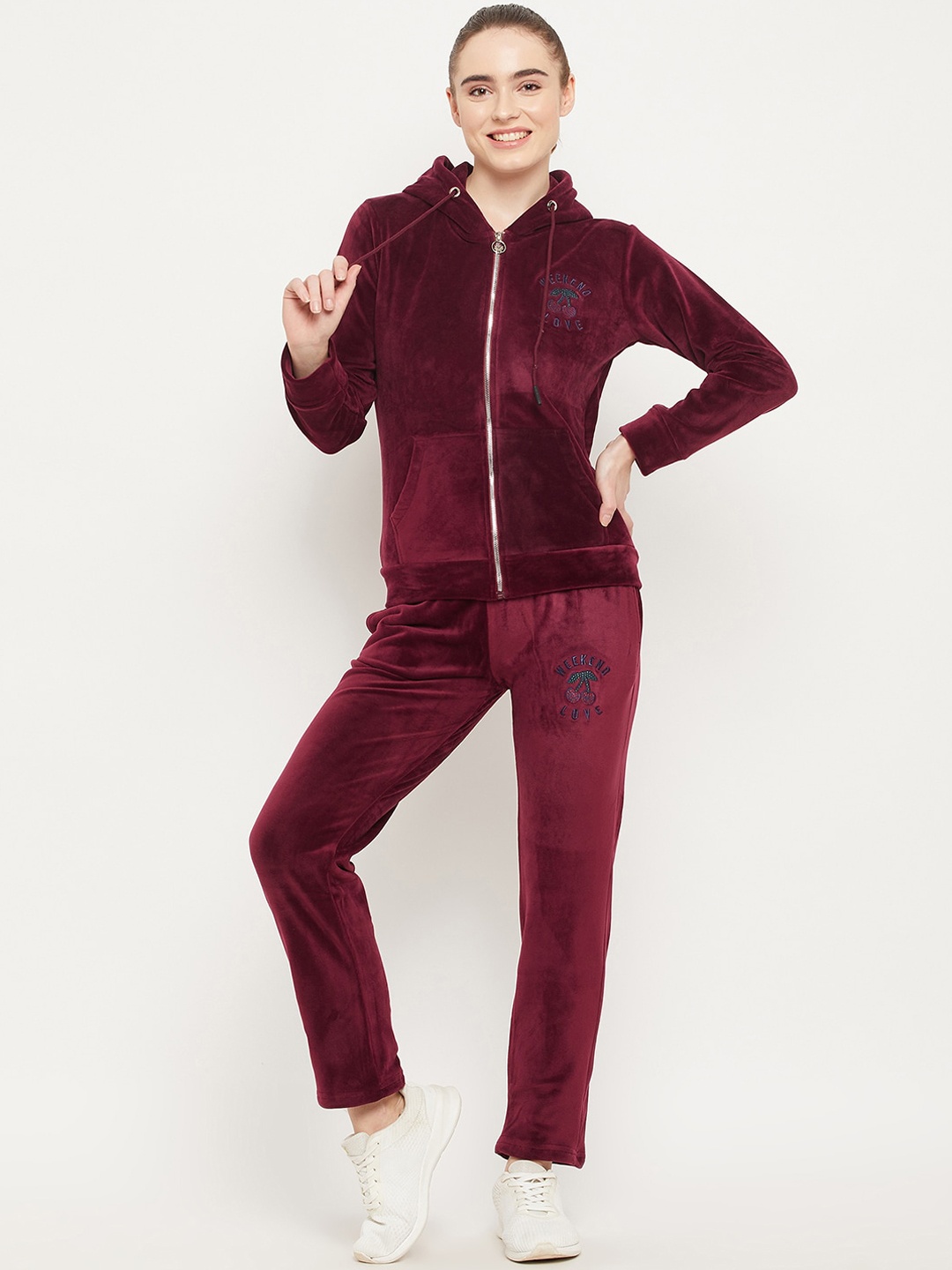 

Duke Women Solid Hooded Mid-Rise Tracksuits, Maroon