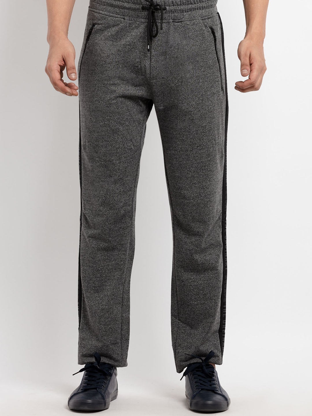 

Status Quo Men Contrast Panel Cotton Track Pants, Black