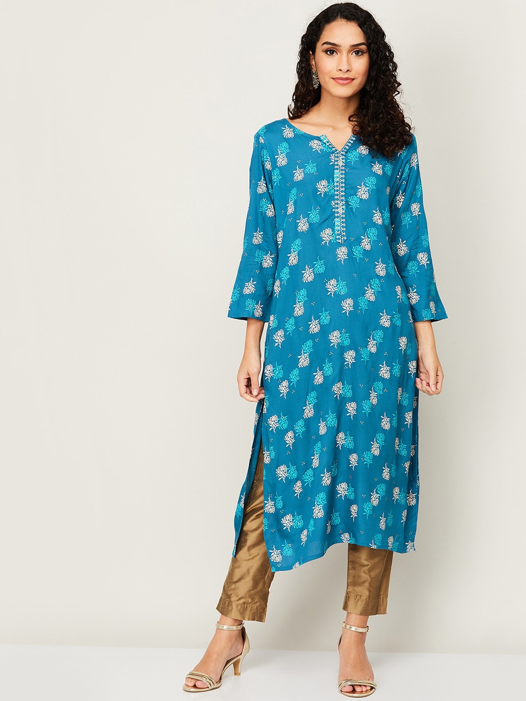 

Melange by Lifestyle Women Floral Printed Kurta, Teal