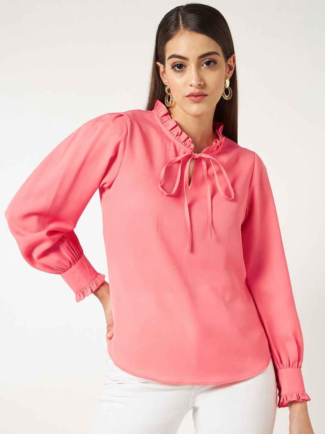 

Zima Leto Tie-Up Neck Shirt Style Top, Coral