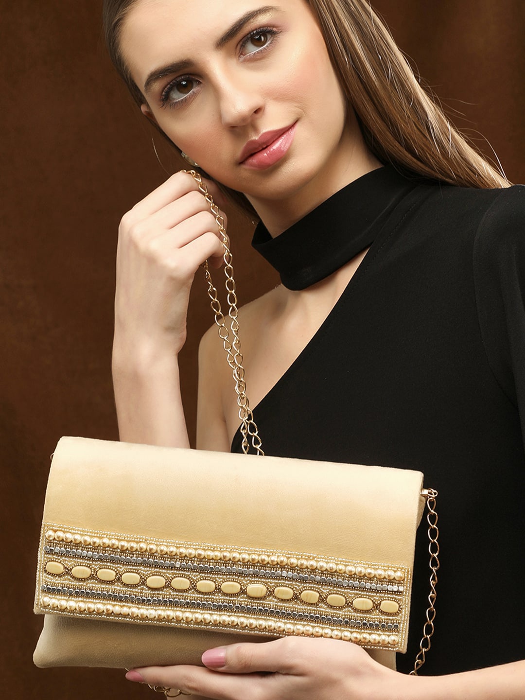 

Rubans Striped Structured Sling Bag, Cream