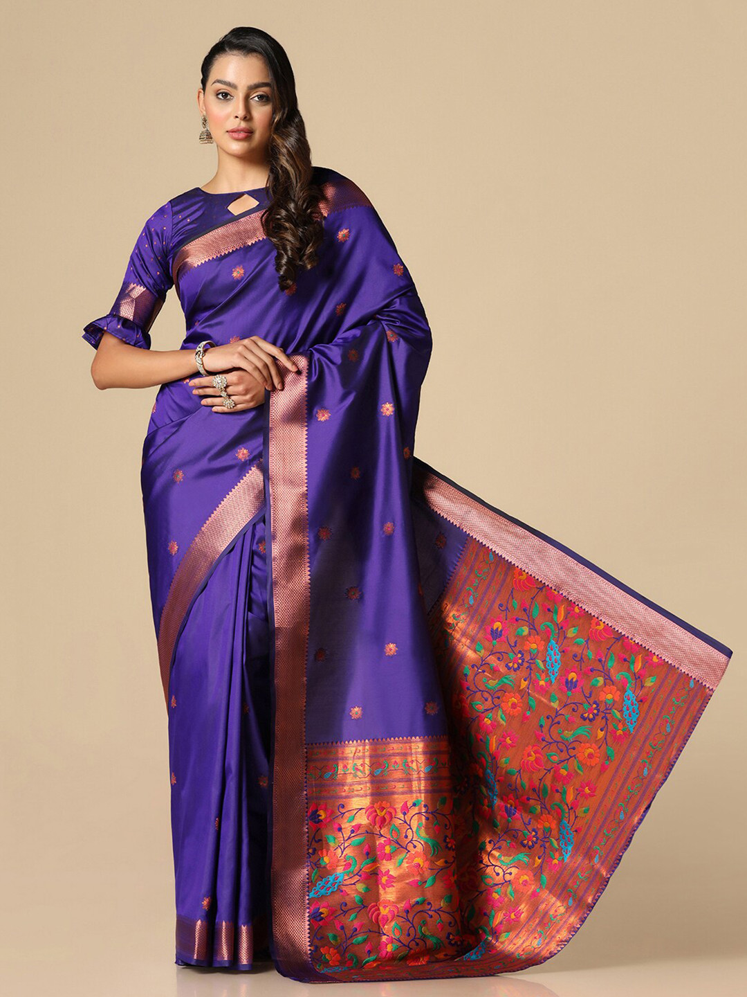 

Satrani Floral Woven Design Zari Paithani Saree, Blue