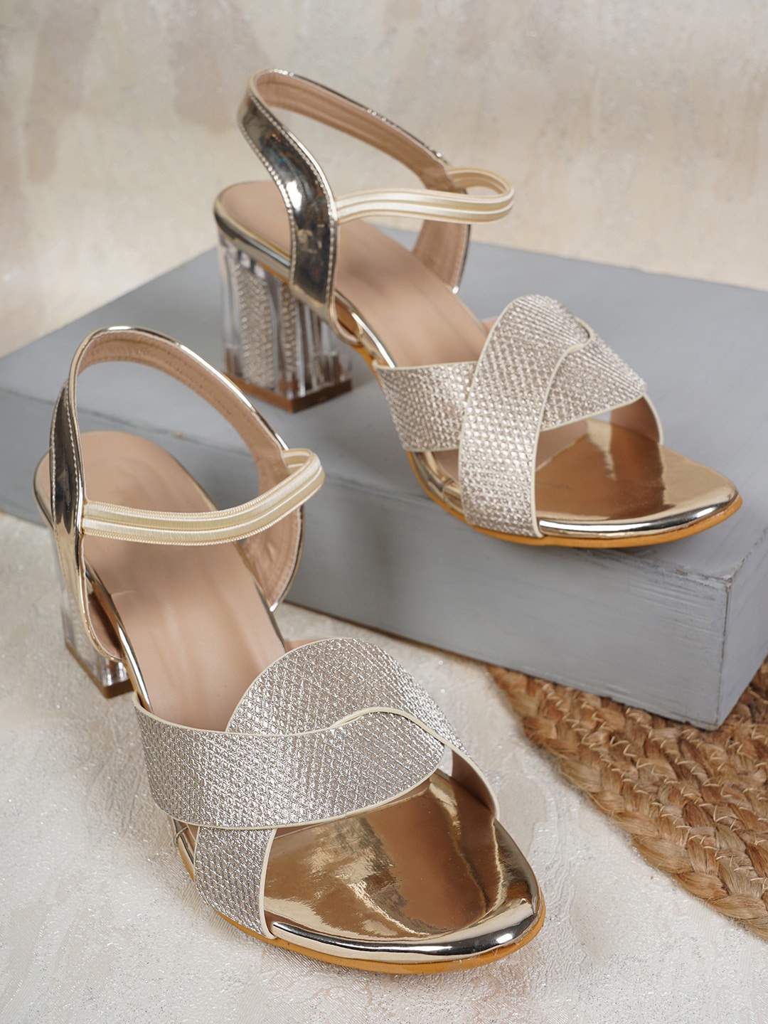 

Style Shoes Textured Party Block Heels, Gold