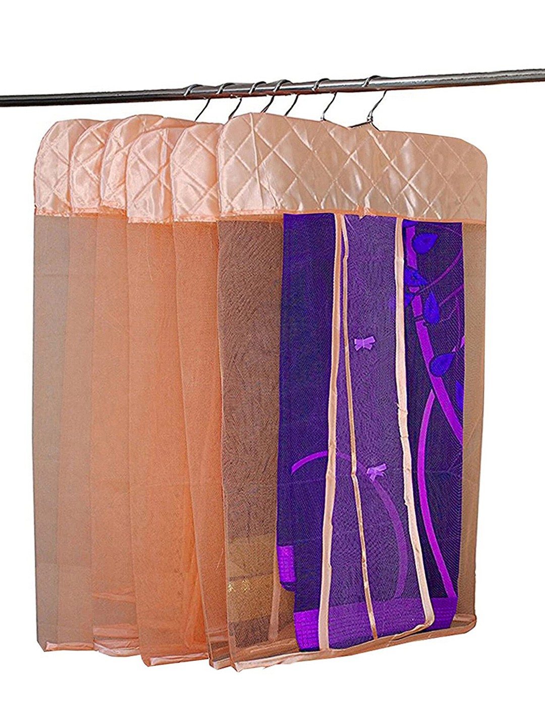 

atorakushon Set of 6 Peach Self Design Reusable Hanging Saree Covers