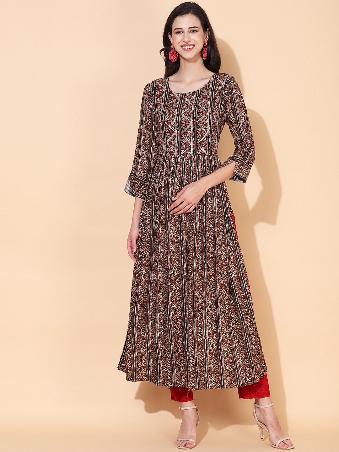 

FASHOR Ethnic Motifs Printed Kurta, Maroon