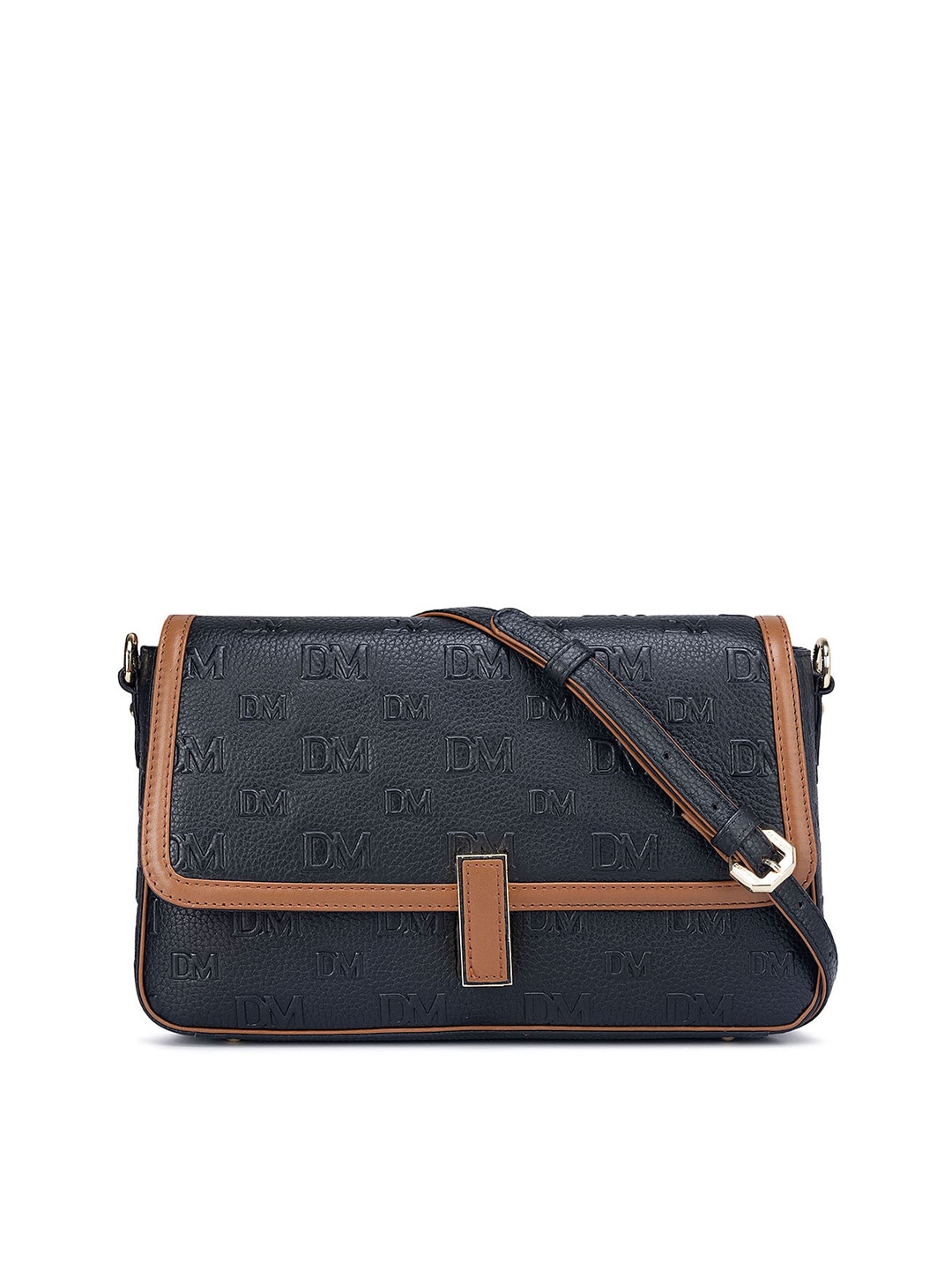 

Da Milano Printed Leather Structured Sling Bag, Black