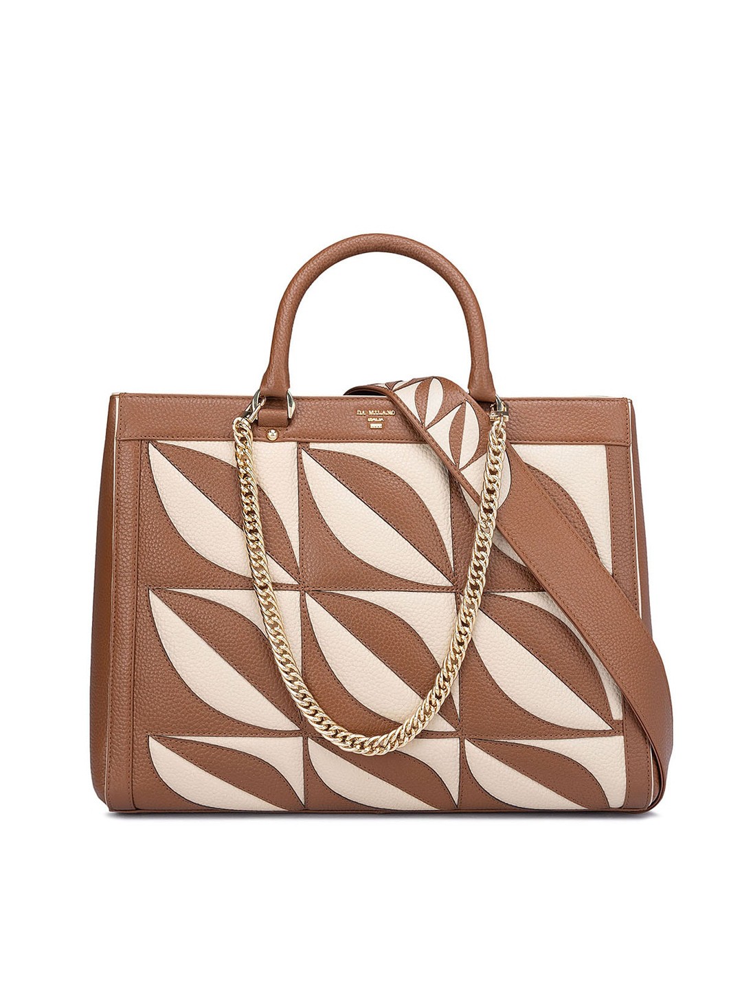 

Da Milano Women Colourblocked Leather Bucket Handheld Bag, Brown