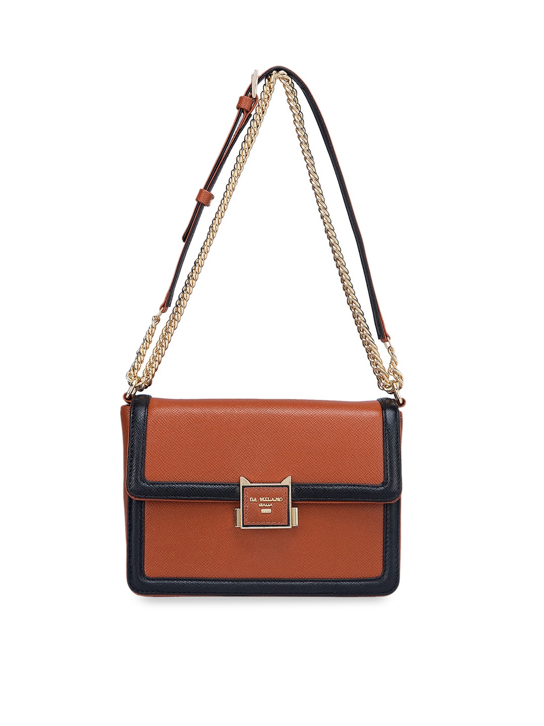 

Da Milano Colourblocked Leather Swagger Sling Bag, Orange