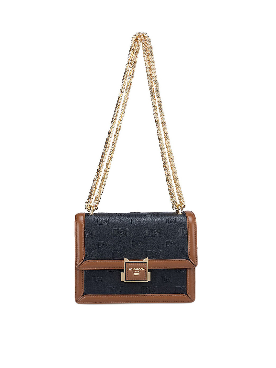 

Da Milano Textured Leather Structured Sling Bag with Quilted, Black