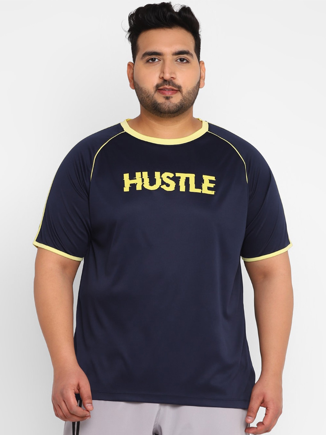 

Yuuki Men Plus Size Typography Printed T-shirt, Navy blue