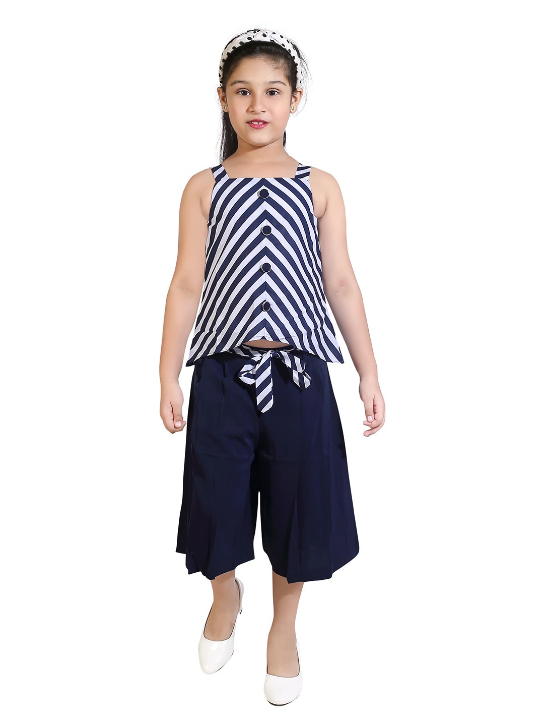 

Tiny Girl Striped Top with Palazzos, Navy blue