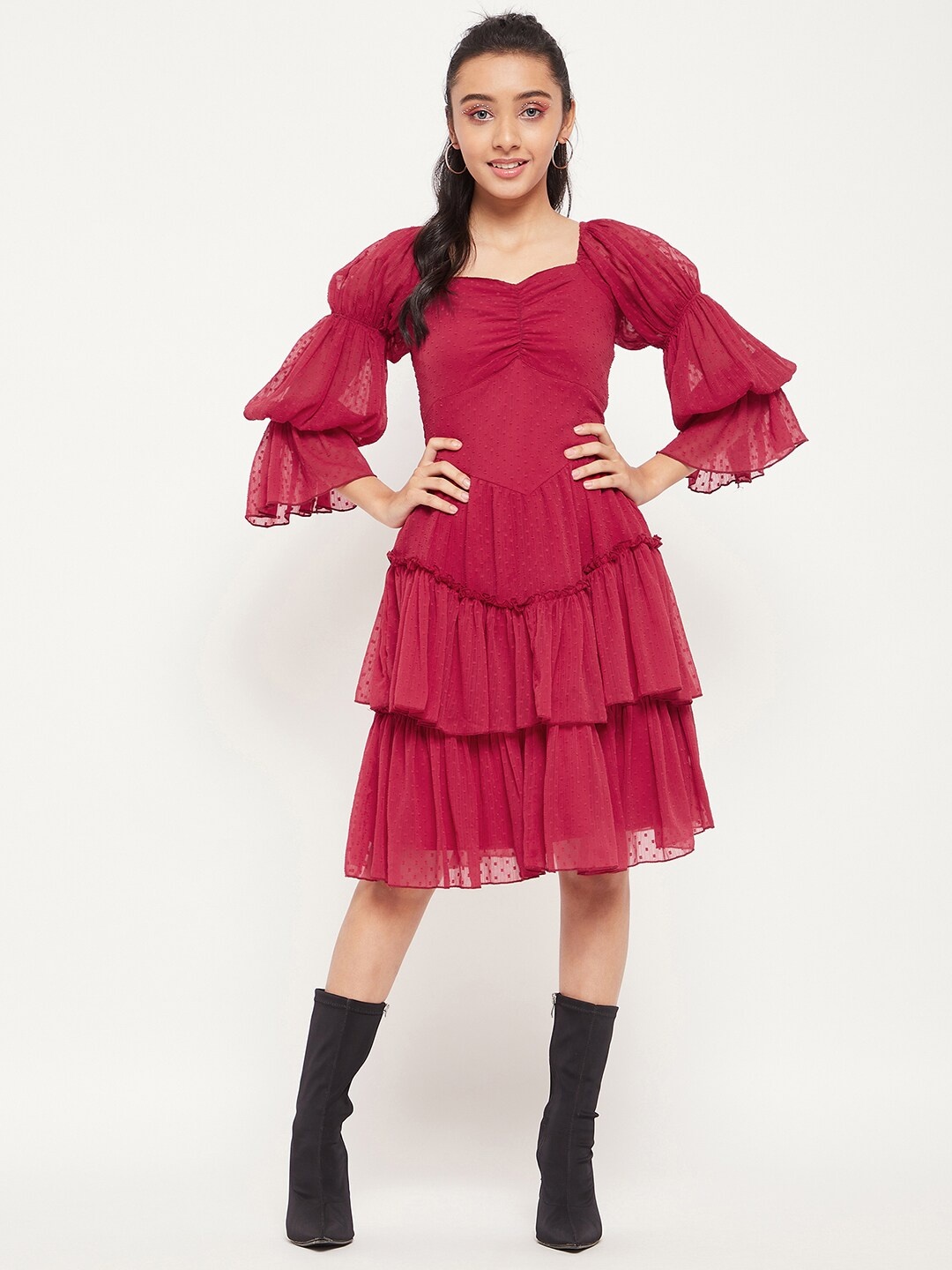 

Antheaa Girls Chiffon Dress, Red