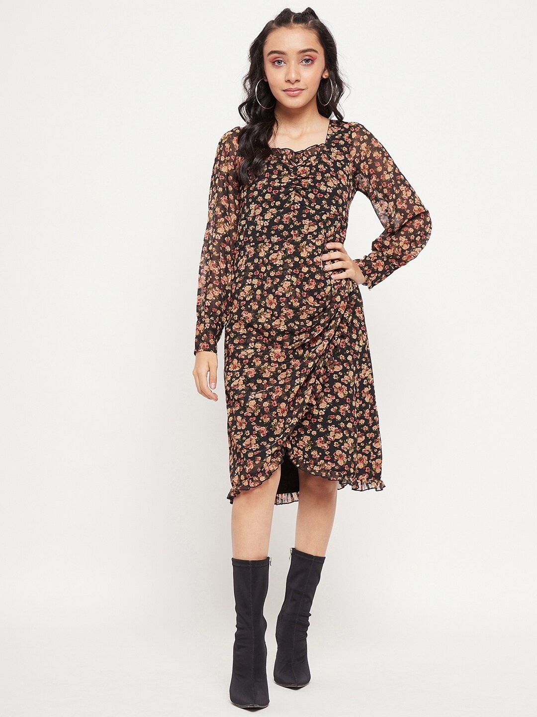 

Antheaa Floral Printed Chiffon Dress, Brown