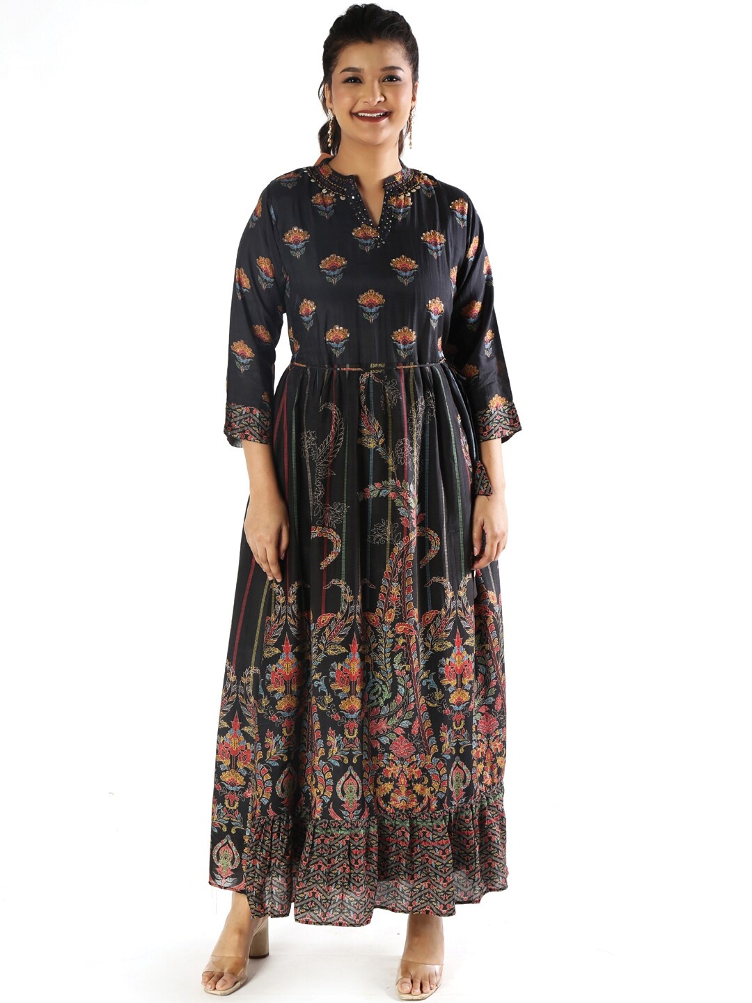 

taruni Floral Printed Maxi Fit & Flare Dress, Black