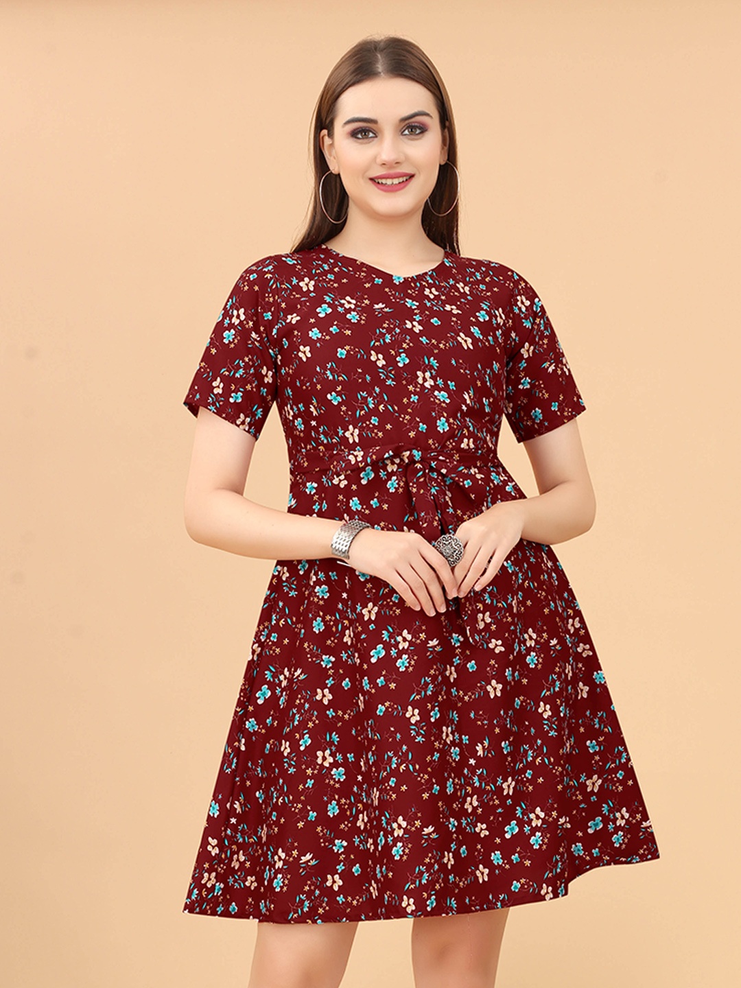 

KETAKI FASHION Floral Crepe Dress, Maroon