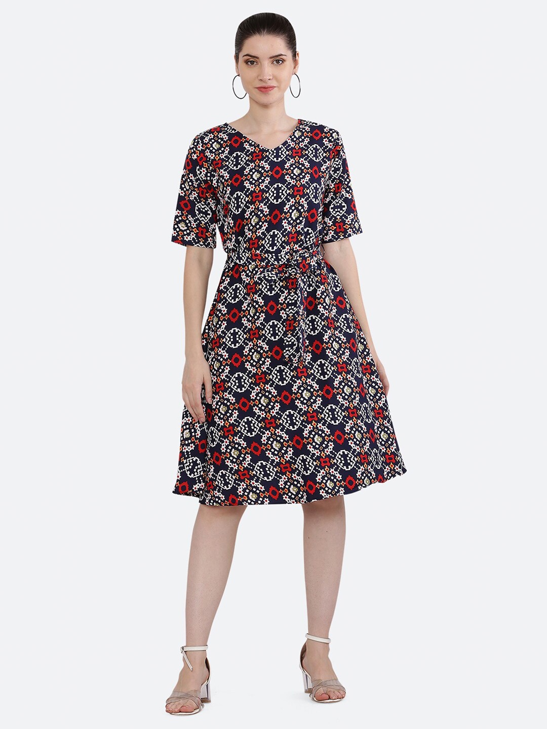 

KETAKI FASHION Ethnic Motifs Crepe Dress, Navy blue