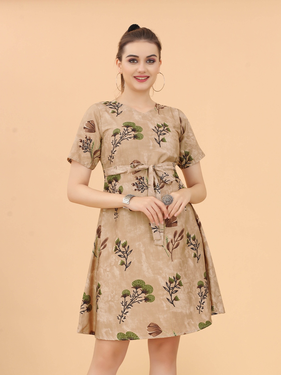 

KETAKI FASHION Floral Printed Dress, Nude