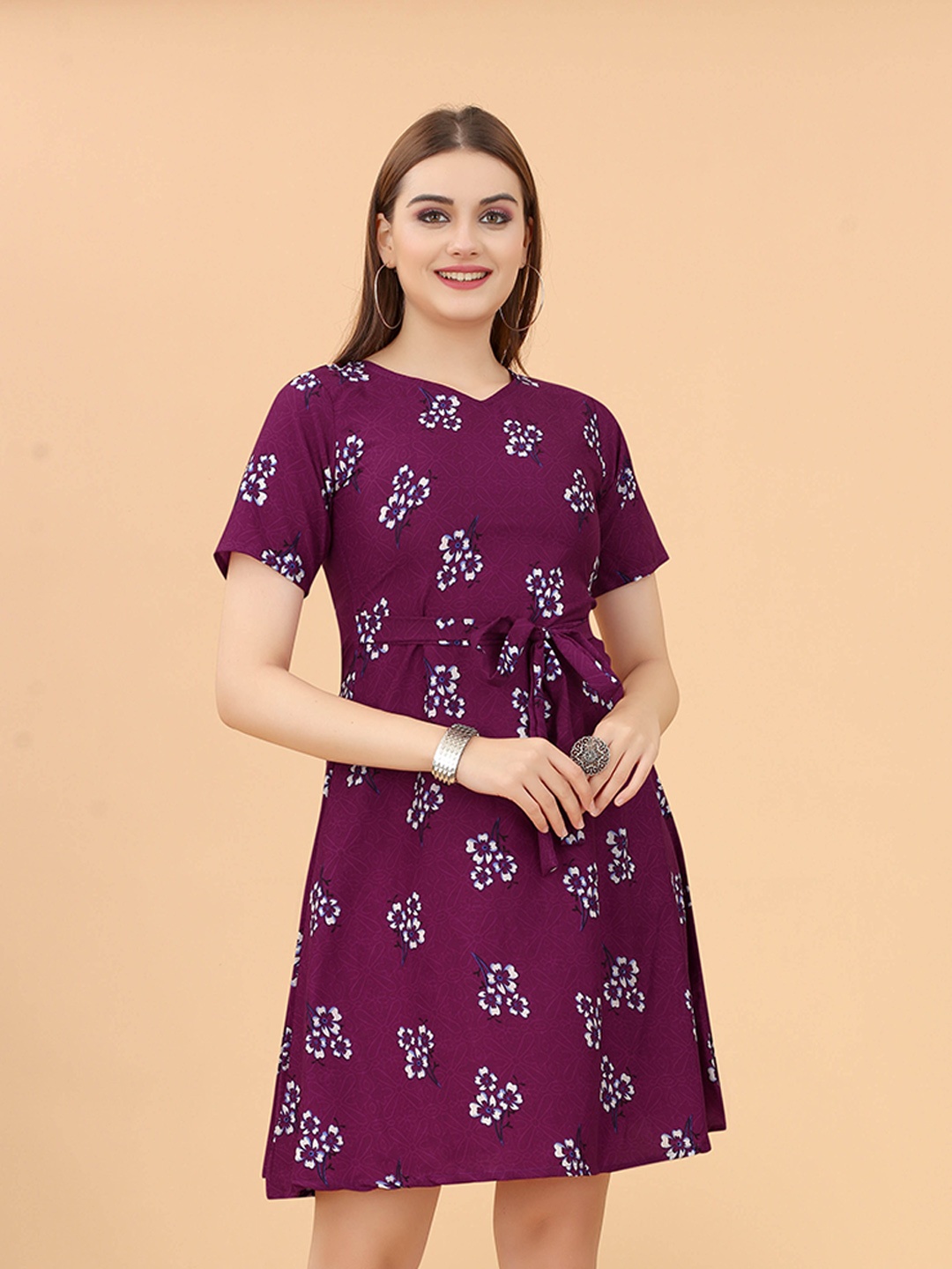 

KETAKI FASHION Floral Printed Fit & Flare Dress, Magenta
