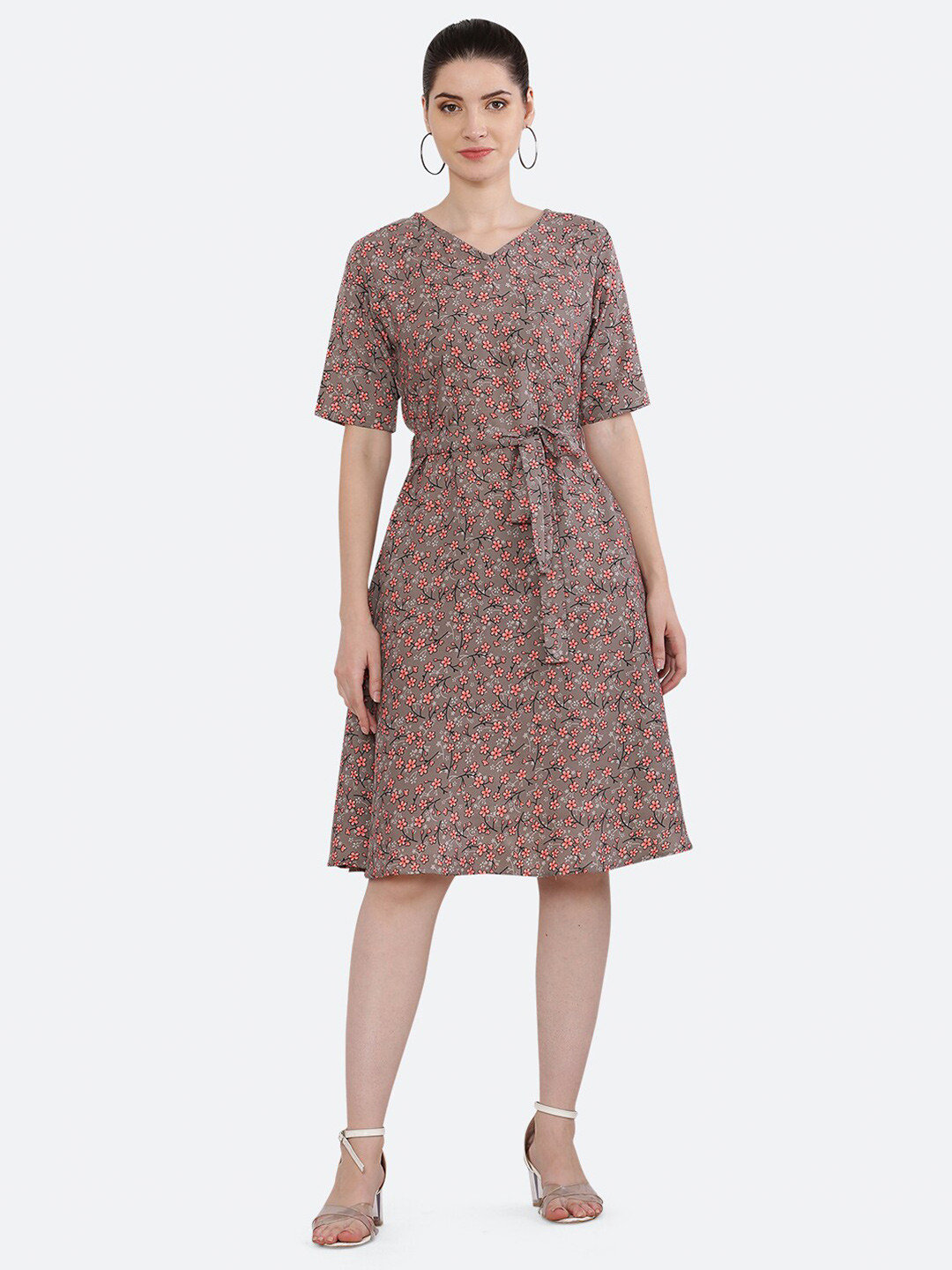 

KETAKI FASHION Floral Printed Fit & Flare Dress, Brown
