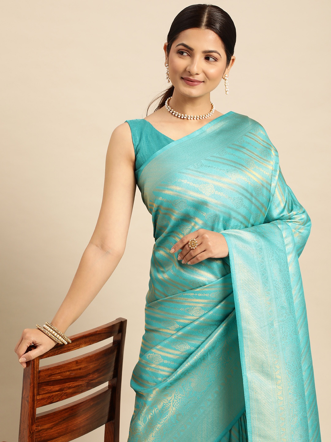 

SHANGRILA Ethnic Motifs Pure Silk Kanjeevaram Saree, Blue