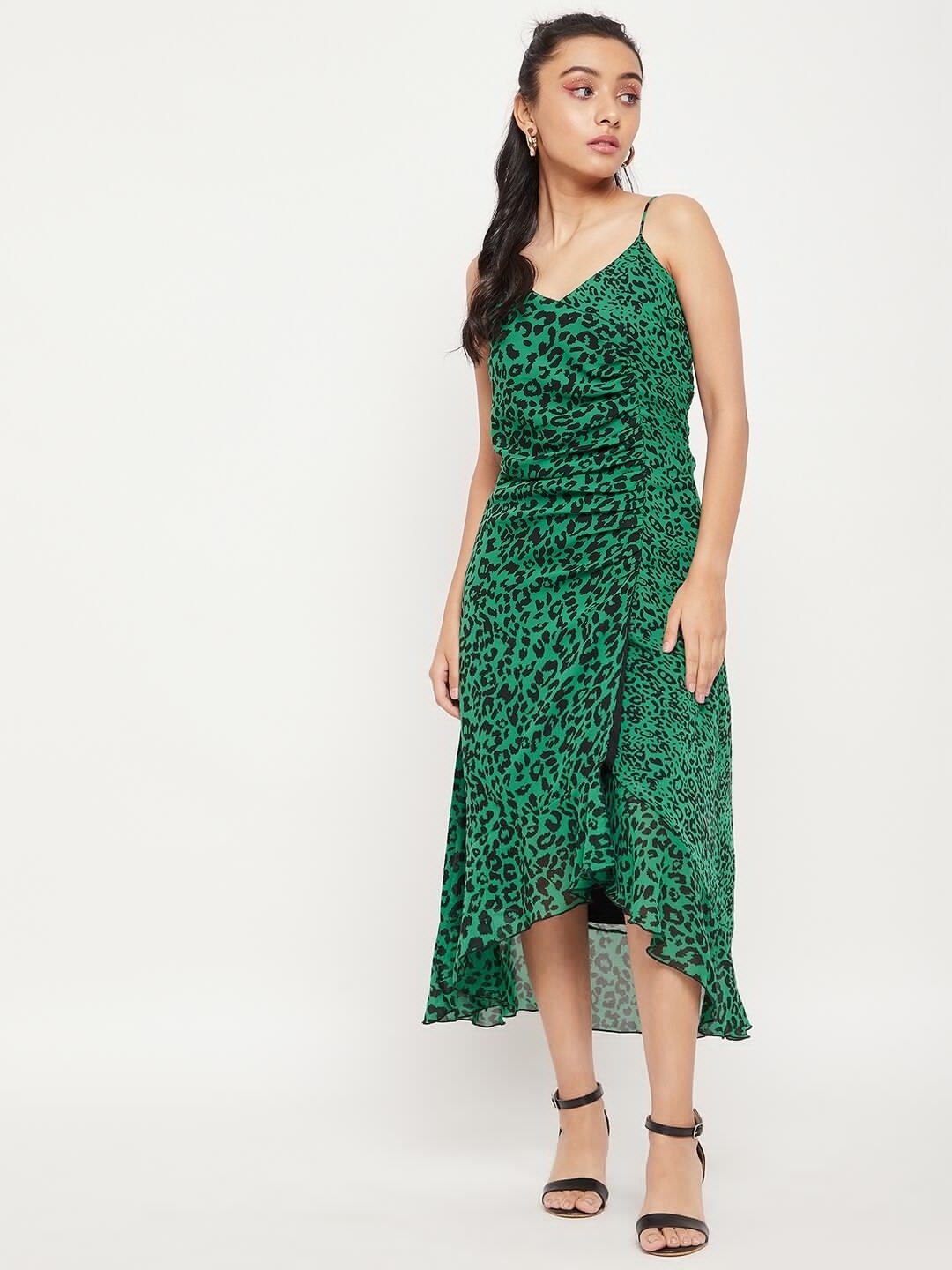 

Antheaa Girls Animal Printed Crepe A-Line Midi Dress, Green