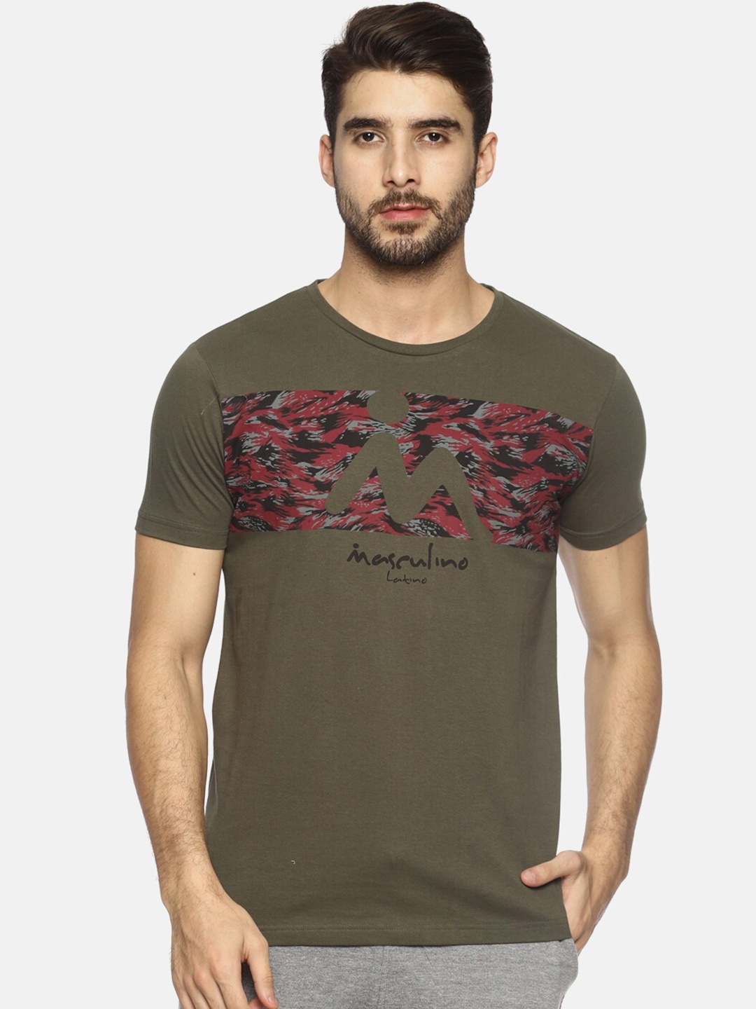 

Masculino Latino Men Printed Cotton T-shirt, Green