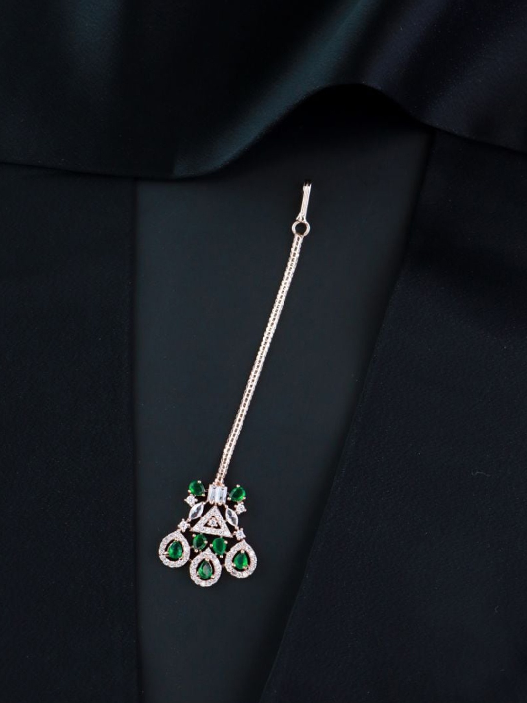 

I Jewels Rose Gold-Plated AD-Studded Maang Tikka, Green