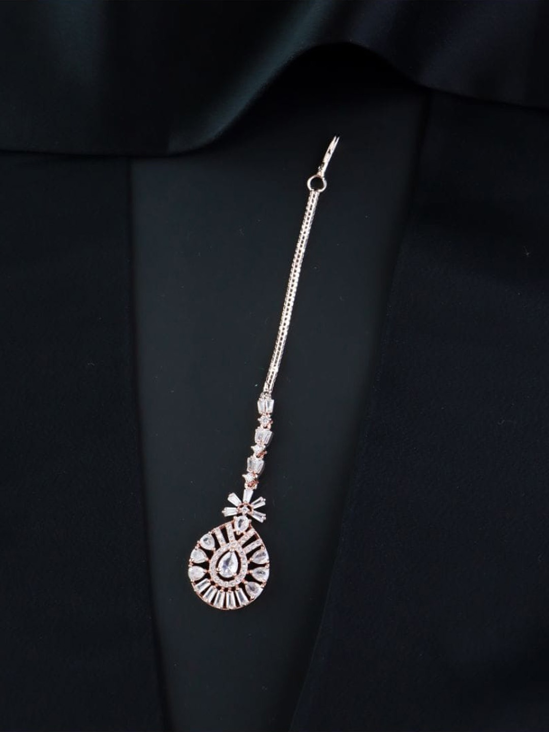 

I Jewels Rose Gold-Plated & AD Studded Maang Tikka, White