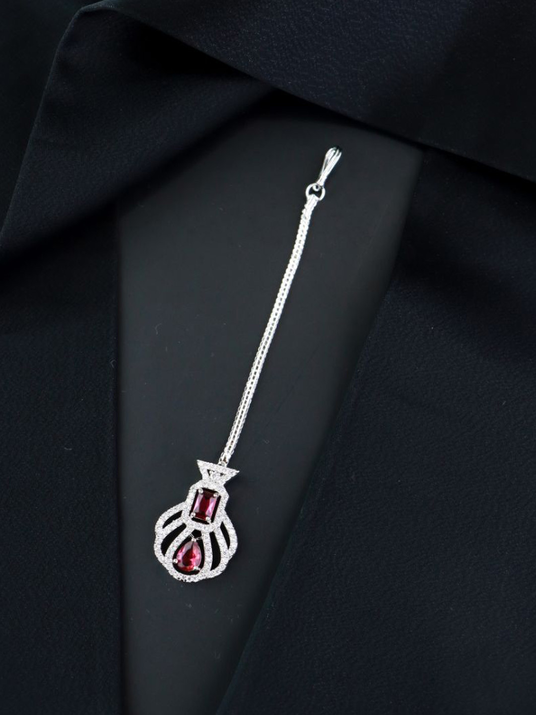 

I Jewels Silver-Plated AD-Studded Maang Tikka, Pink